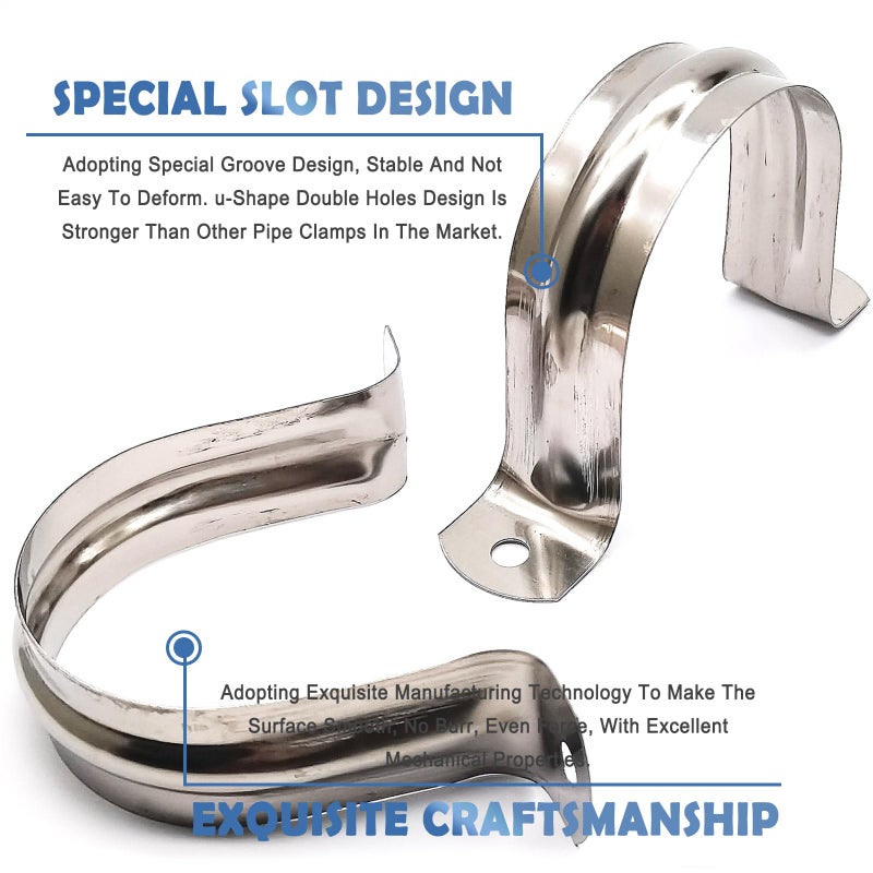 Nge 3inch Rigid Pipe Strap Clamp, Two Hole Strap,U Bracket Tube Clip, Stainless Steel Heavy Duty Pipe Fasten Holder, For The Inner Diameter of Water Pipe is 3 Inche,10PCS - Image 5